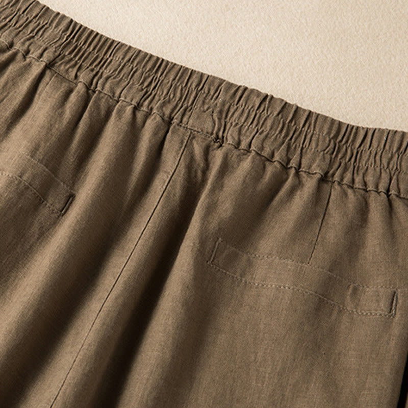 Casual Solid Color Cotton Linen Women's Wide Leg Pants With Pockets