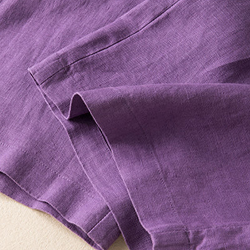 Casual Solid Color Cotton Linen Women's Wide Leg Pants With Pockets