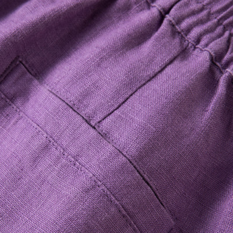 Casual Solid Color Cotton Linen Women's Wide Leg Pants With Pockets