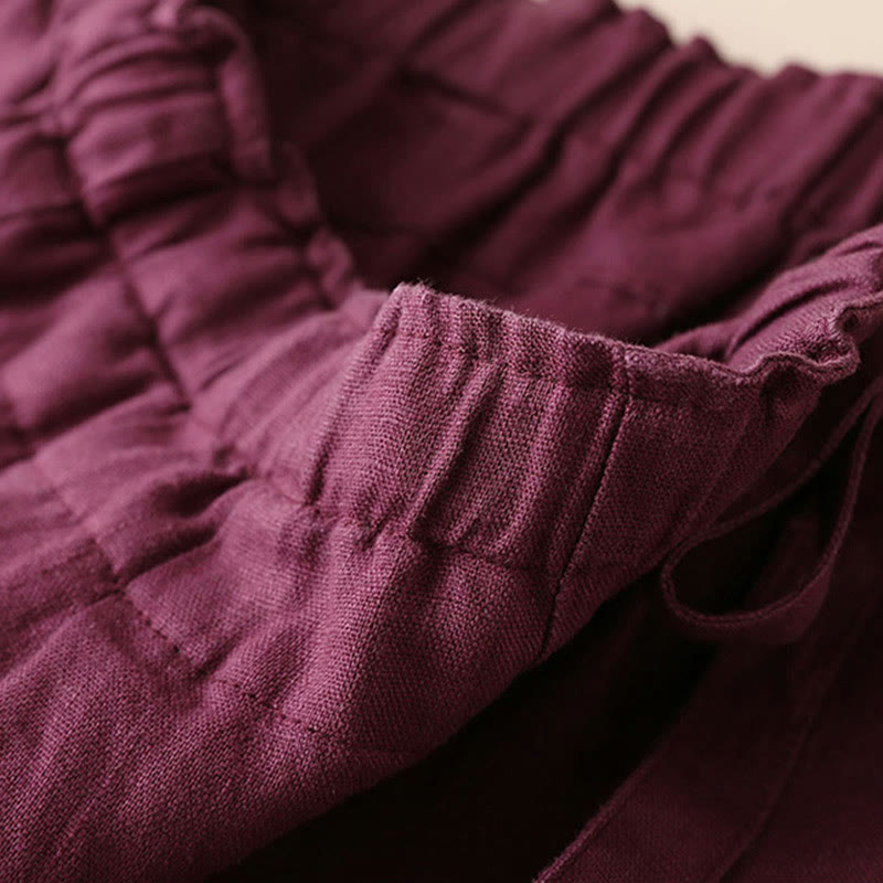 Casual Plain Color Lace-up Cotton Linen Women's Wide Leg Pants