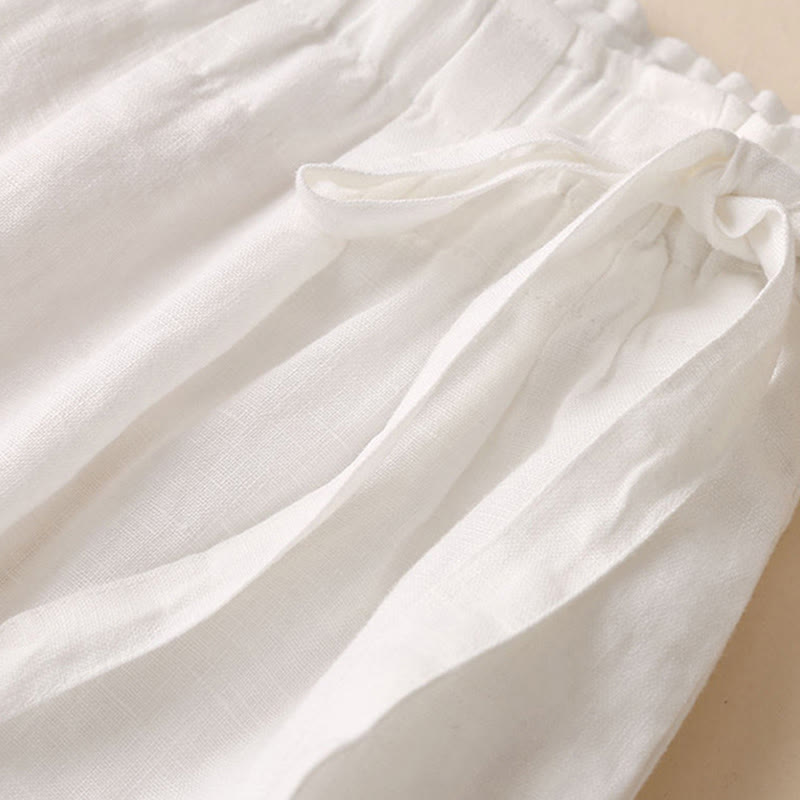Casual Plain Color Lace-up Cotton Linen Women's Wide Leg Pants