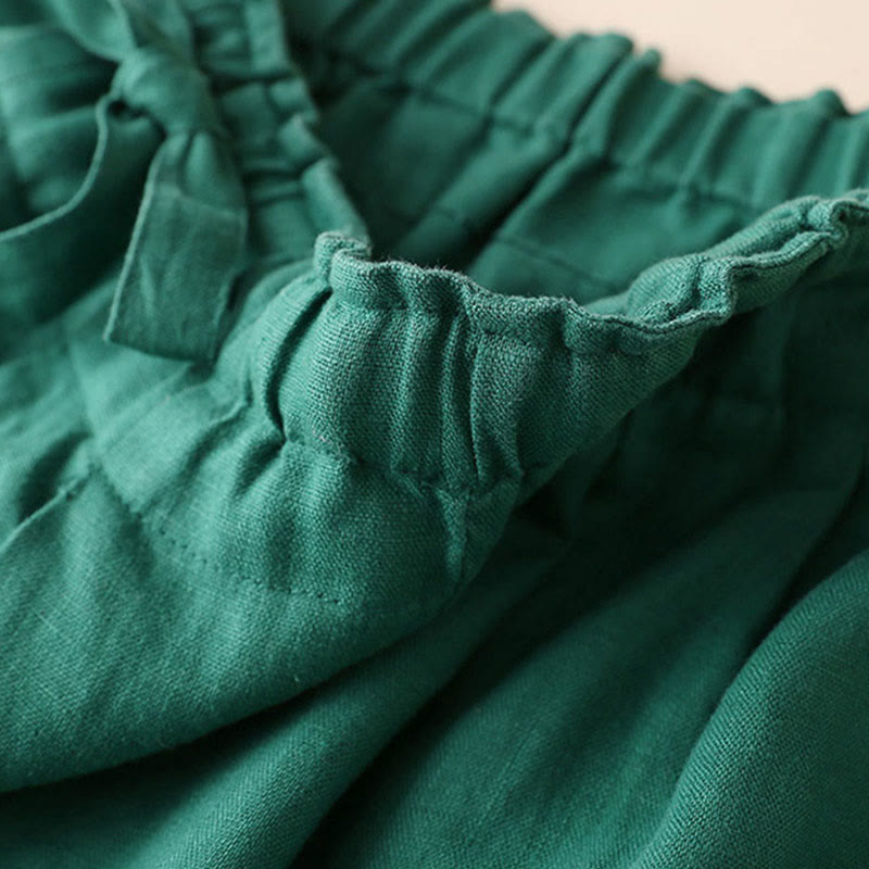 Casual Plain Color Lace-up Cotton Linen Women's Wide Leg Pants