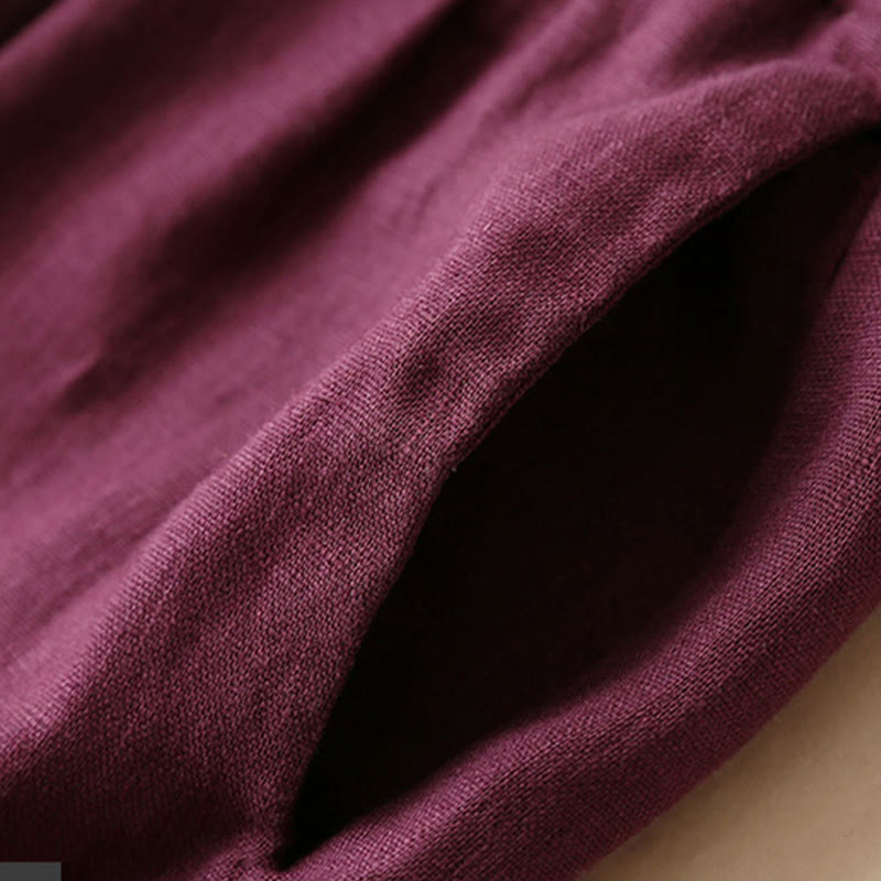 Casual Plain Color Lace-up Cotton Linen Women's Wide Leg Pants