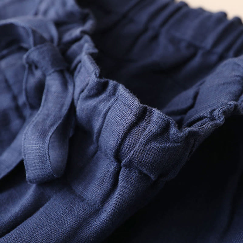 Casual Plain Color Lace-up Cotton Linen Women's Wide Leg Pants