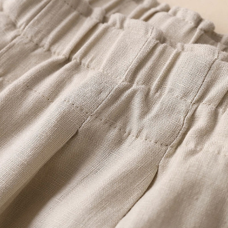 Casual Plain Color Lace-up Cotton Linen Women's Wide Leg Pants