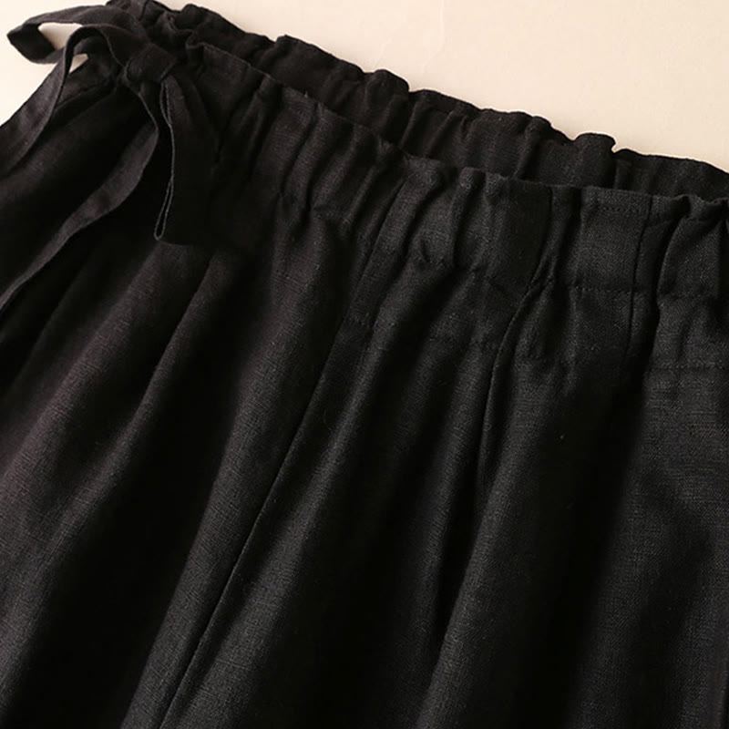 Casual Plain Color Lace-up Cotton Linen Women's Wide Leg Pants