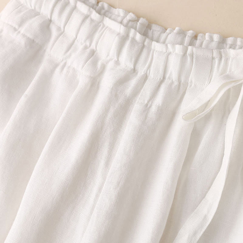 Casual Plain Color Lace-up Cotton Linen Women's Wide Leg Pants