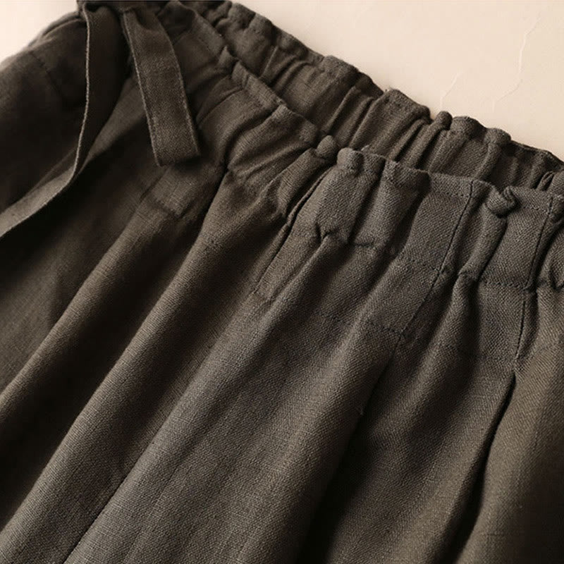 Casual Plain Color Lace-up Cotton Linen Women's Wide Leg Pants