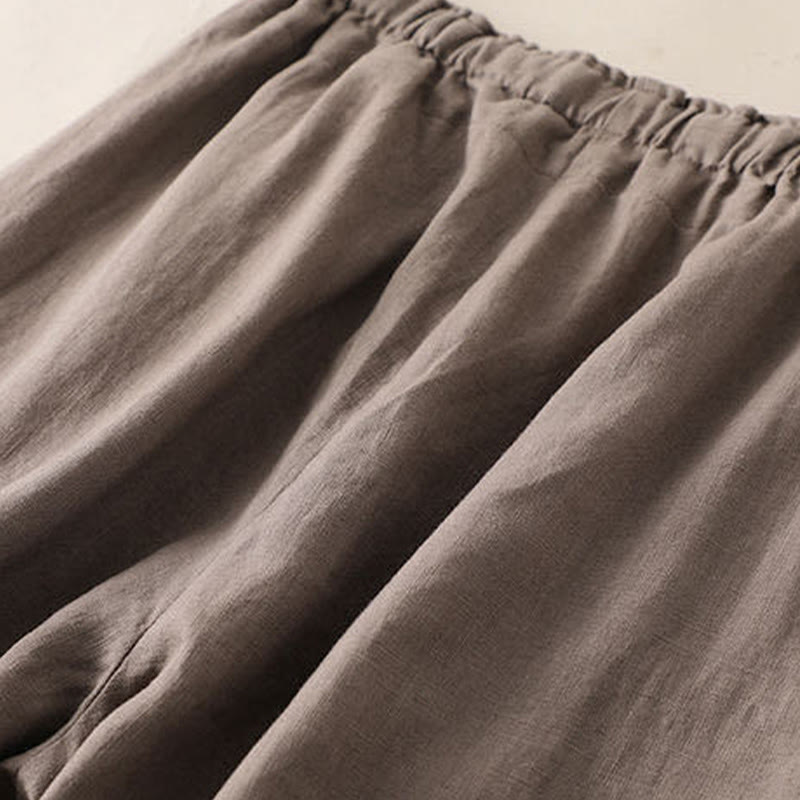 Casual Plain Color Lace-up Cotton Linen Women's Wide Leg Pants
