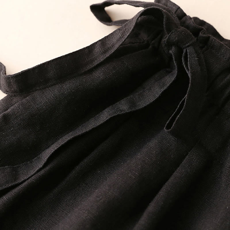 Casual Plain Color Lace-up Cotton Linen Women's Wide Leg Pants