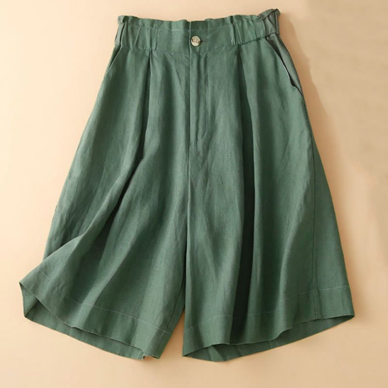 Cotton Linen Wide Leg Mindful Pleated Shorts