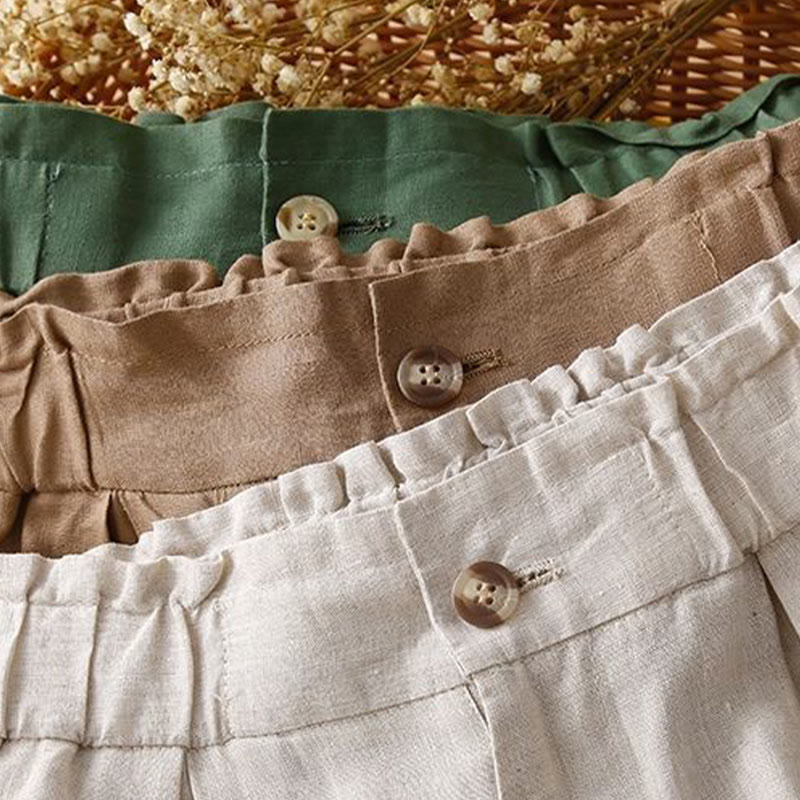 Cotton Linen Wide Leg Mindful Pleated Shorts
