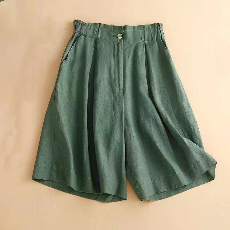 Cotton Linen Wide Leg Mindful Pleated Shorts