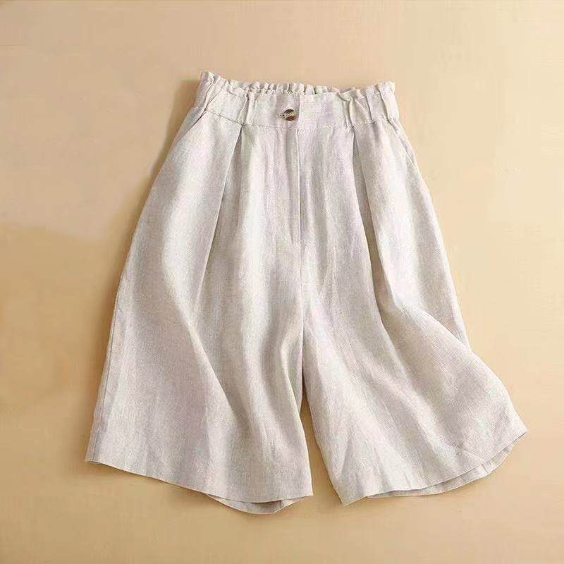 Cotton Linen Wide Leg Mindful Pleated Shorts