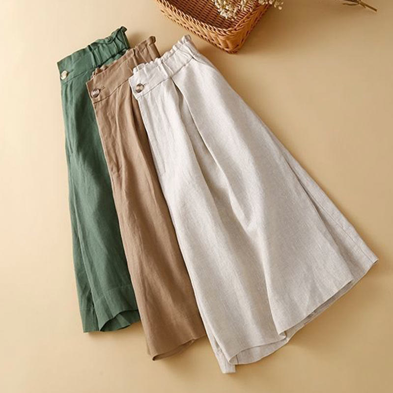 Cotton Linen Wide Leg Mindful Pleated Shorts