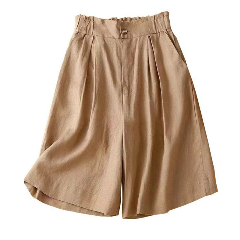 Cotton Linen Wide Leg Mindful Pleated Shorts