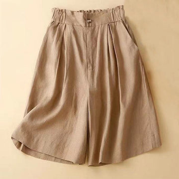 Cotton Linen Wide Leg Mindful Pleated Shorts