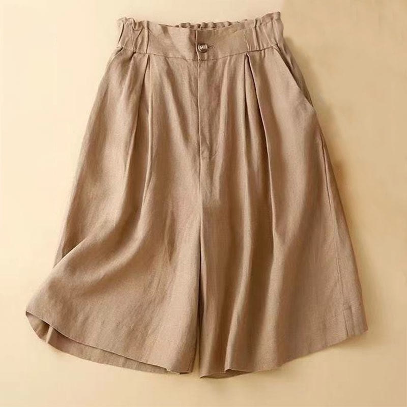 Cotton Linen Wide Leg Mindful Pleated Shorts