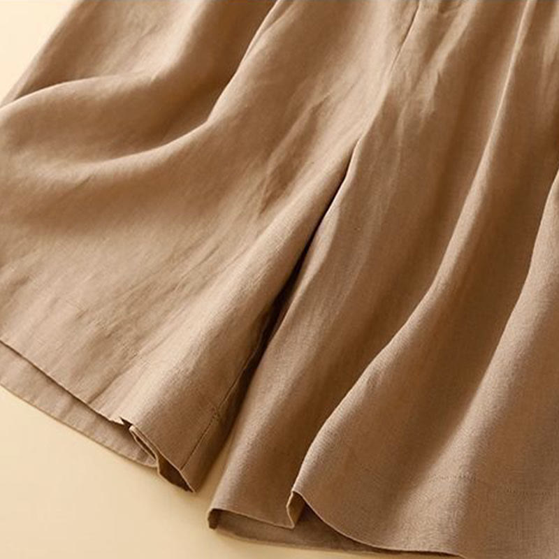 Cotton Linen Wide Leg Mindful Pleated Shorts