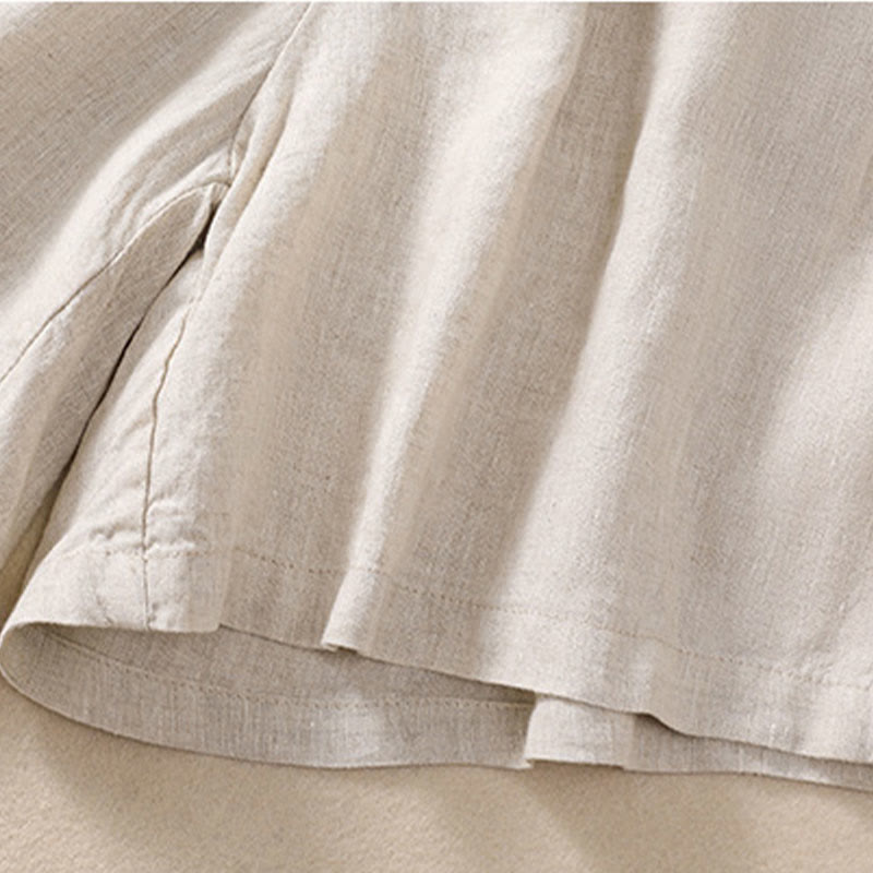 Solid Color Contrast Color Waist Lace-up Cotton Linen Women's Shorts With Pockets
