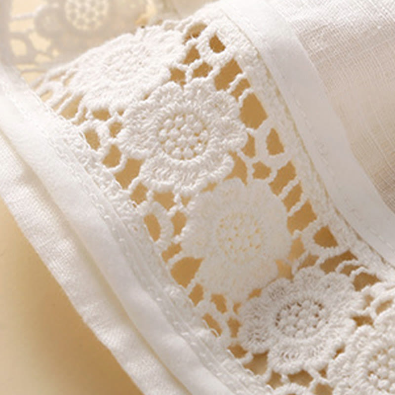 Plain Color Bottom Hollow Lace Design Lace-up Cotton Women's Shorts With Pockets