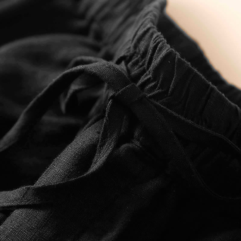 Plain Color Bottom Hollow Lace Design Lace-up Cotton Women's Shorts With Pockets