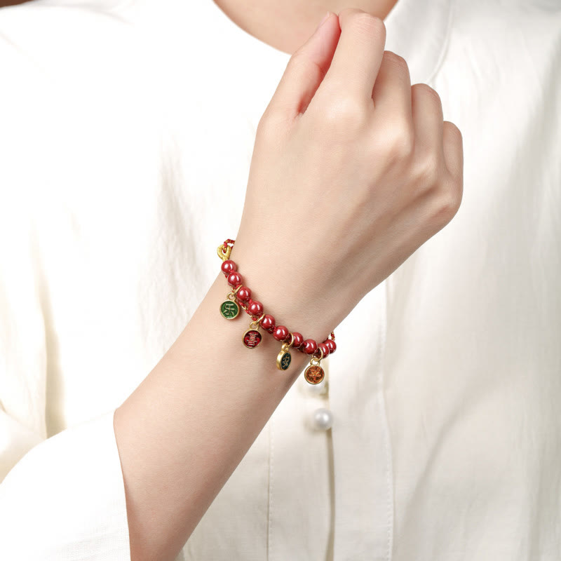 Braided Red String Bracelet with Cinnabar and Copper Accents - Adjustable Energy Anchor