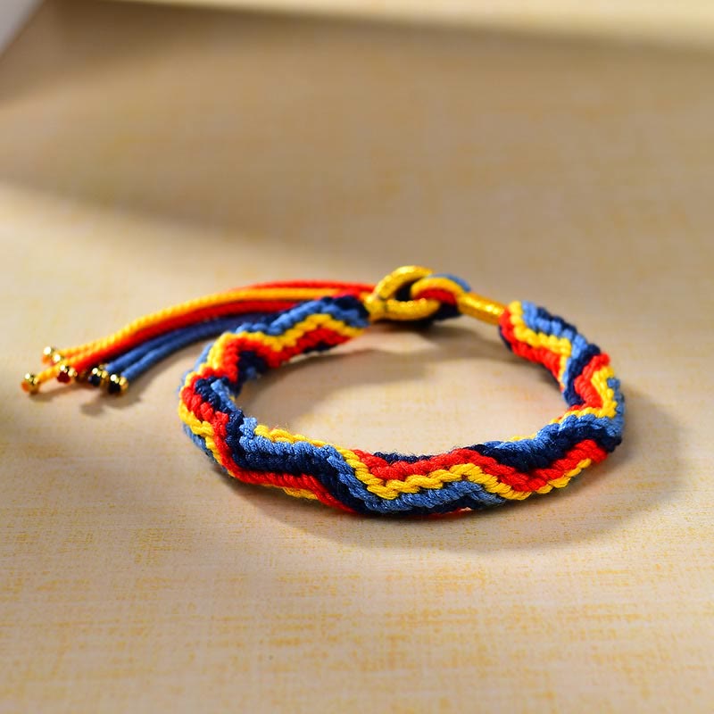 Hand-Woven Tibetan Colorful Red String Rope Bracelet - Adjustable Artisan Cord