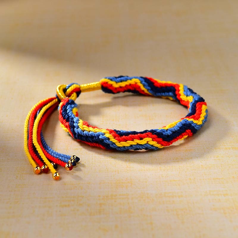 Hand-Woven Tibetan Colorful Red String Rope Bracelet - Adjustable Artisan Cord