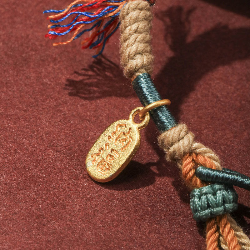 Hand-Woven Tibetan Red String Cotton Rope Fu Charm Bracelet with Tassels