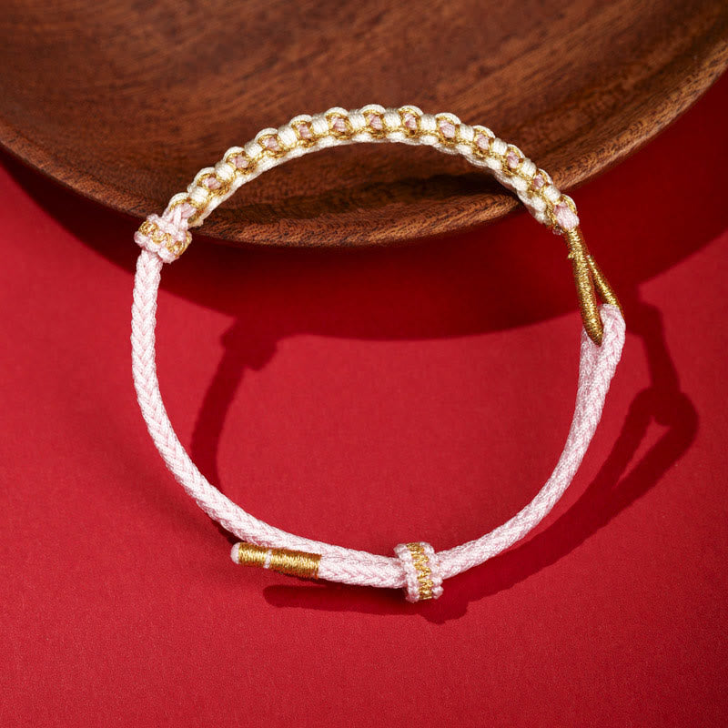 Tibetan Gold Thread Colorful Peach Blossom Knot Connection Braided Bracelet