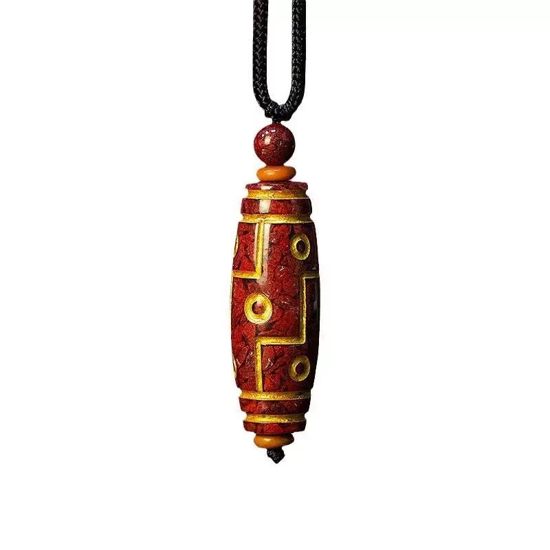Cinnabar Nine-eye Dzi Bead Blessing Necklace Pendant