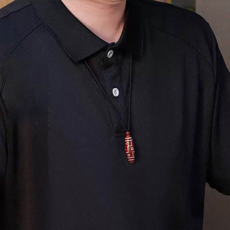 Cinnabar Nine-eye Dzi Bead Blessing Necklace Pendant