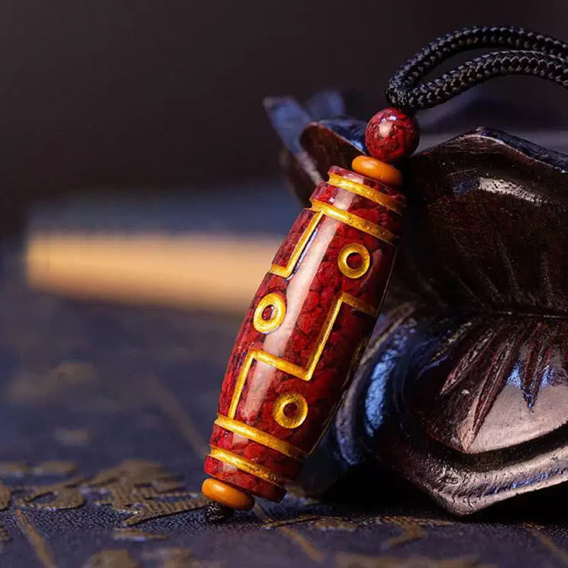 Cinnabar Nine-eye Dzi Bead Blessing Necklace Pendant