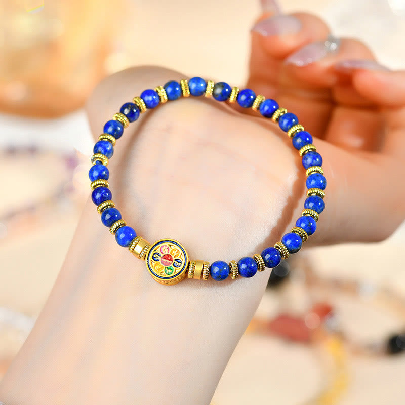 Natural Lapis Lazuli Om Mani Padme Hum Mantra Beaded Balance Bracelet