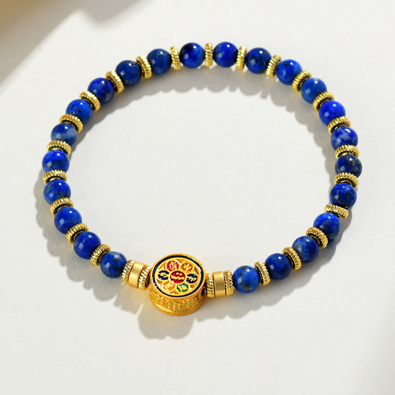 Natural Lapis Lazuli Om Mani Padme Hum Mantra Beaded Balance Bracelet
