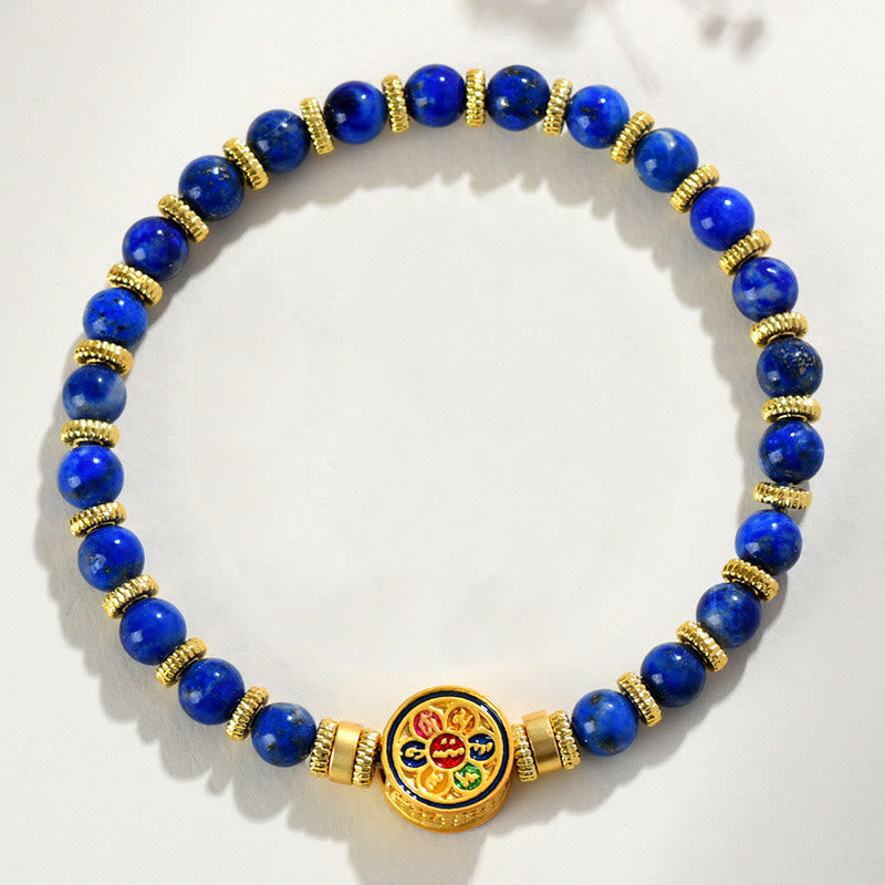 Natural Lapis Lazuli Om Mani Padme Hum Mantra Beaded Balance Bracelet
