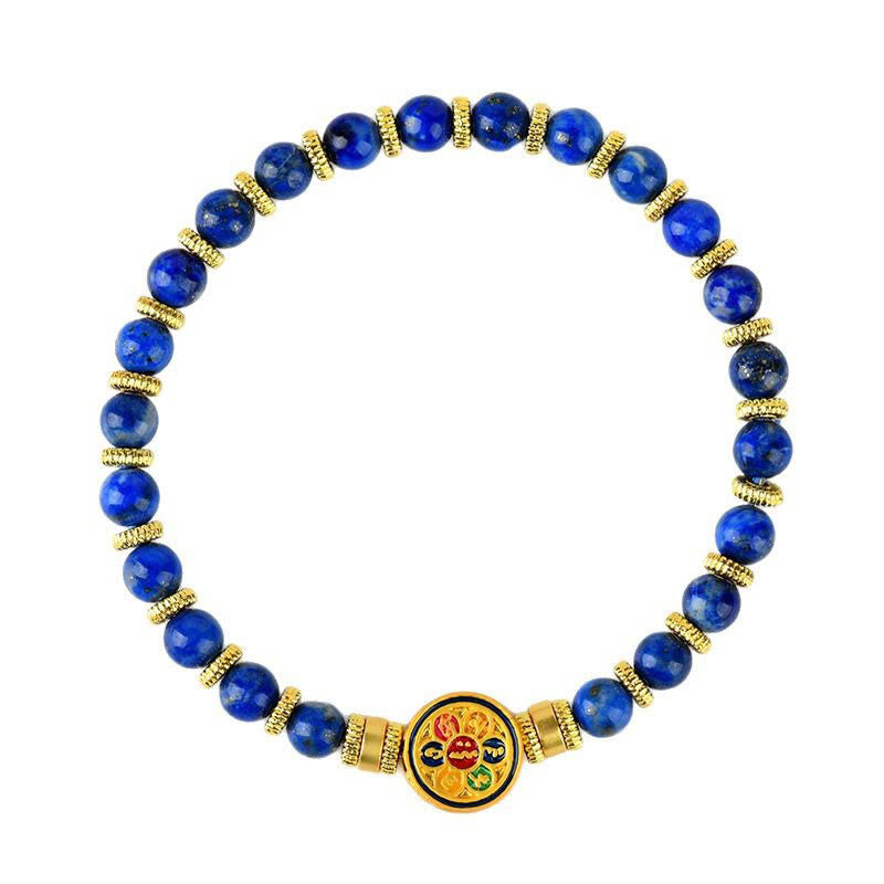 Natural Lapis Lazuli Om Mani Padme Hum Mantra Beaded Balance Bracelet