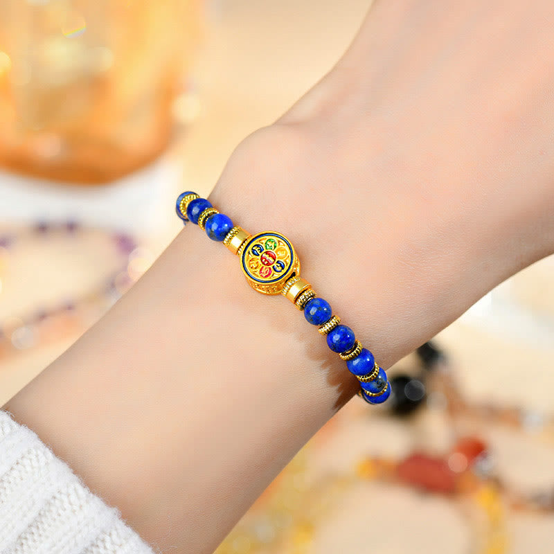 Natural Lapis Lazuli Om Mani Padme Hum Mantra Beaded Balance Bracelet