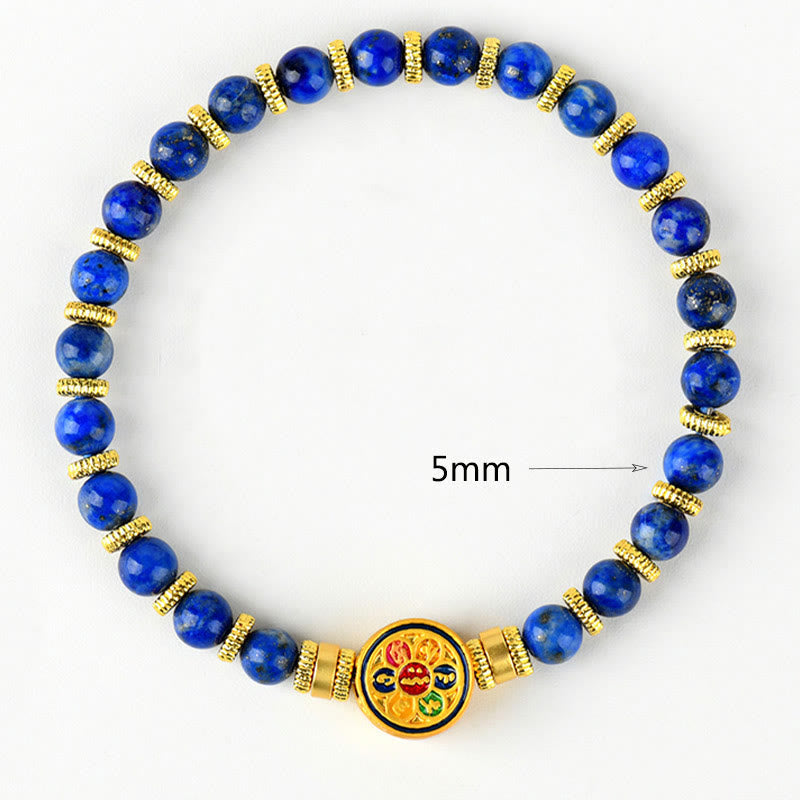 Natural Lapis Lazuli Om Mani Padme Hum Mantra Beaded Balance Bracelet