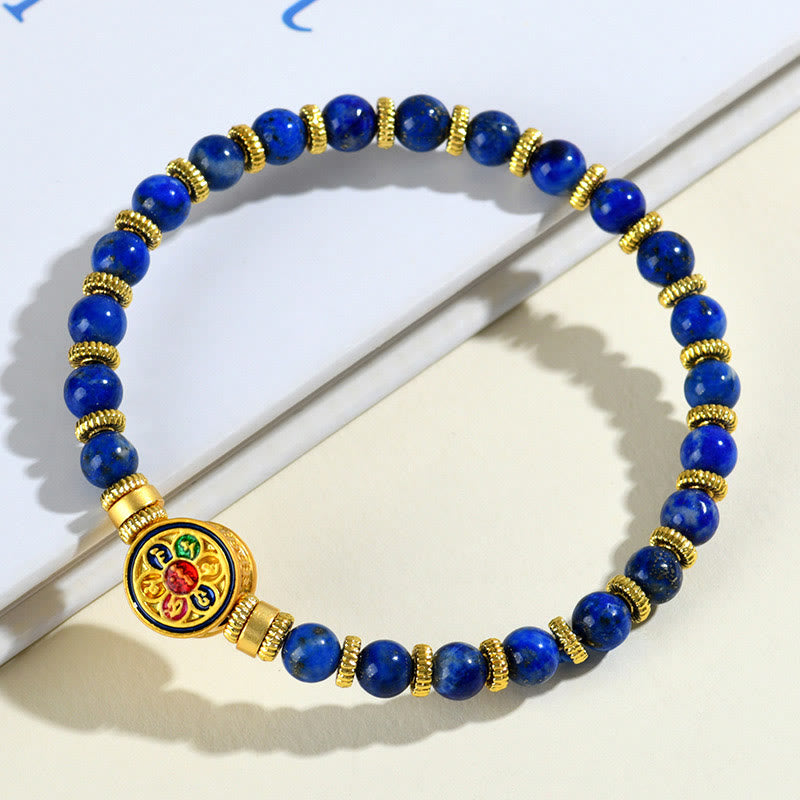 Natural Lapis Lazuli Om Mani Padme Hum Mantra Beaded Balance Bracelet