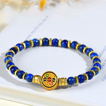 Natural Lapis Lazuli Om Mani Padme Hum Mantra Beaded Balance Bracelet
