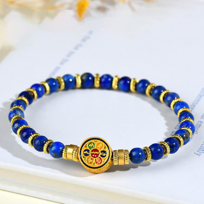 Natural Lapis Lazuli Om Mani Padme Hum Mantra Beaded Balance Bracelet