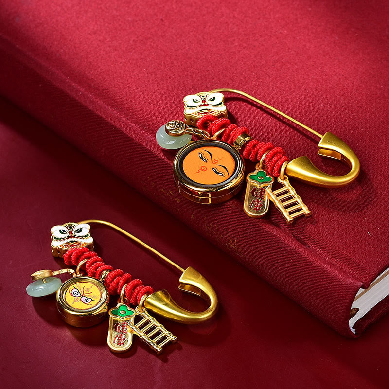 Tibetan Dancing Lion Jade Peace Buckle Fu Character Safe And Well Copper Luck Brooch