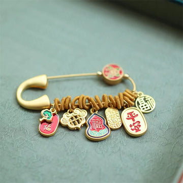 Elegant Brass & Copper 'Fu' Character Butterfly Brooch (20x58mm)