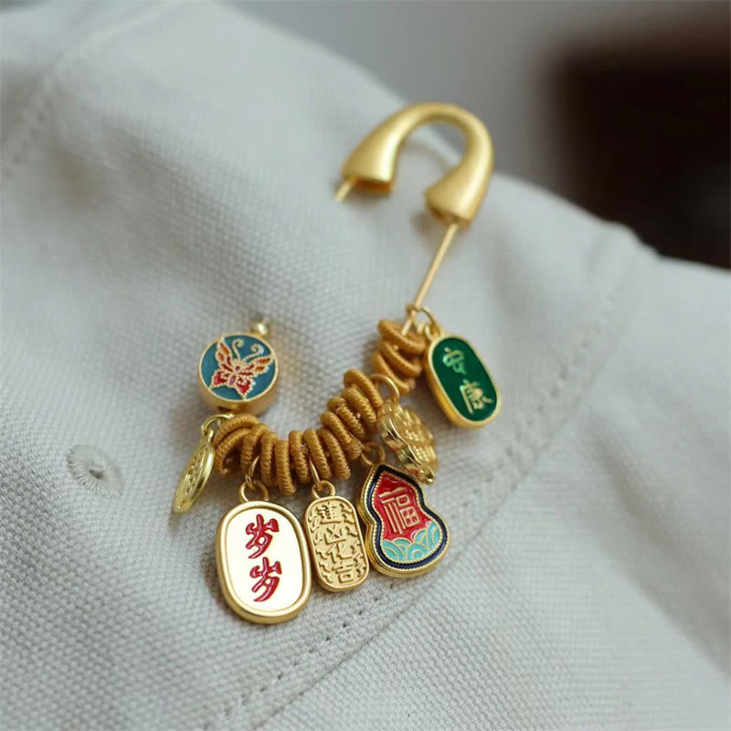 Elegant Brass & Copper 'Fu' Character Butterfly Brooch (20x58mm)