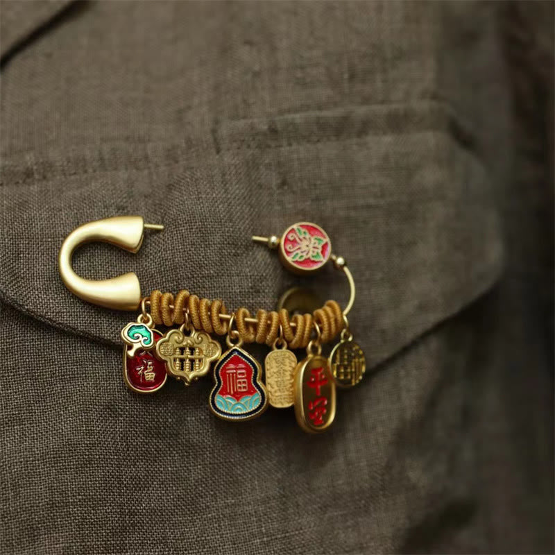 Elegant Brass & Copper 'Fu' Character Butterfly Brooch (20x58mm)