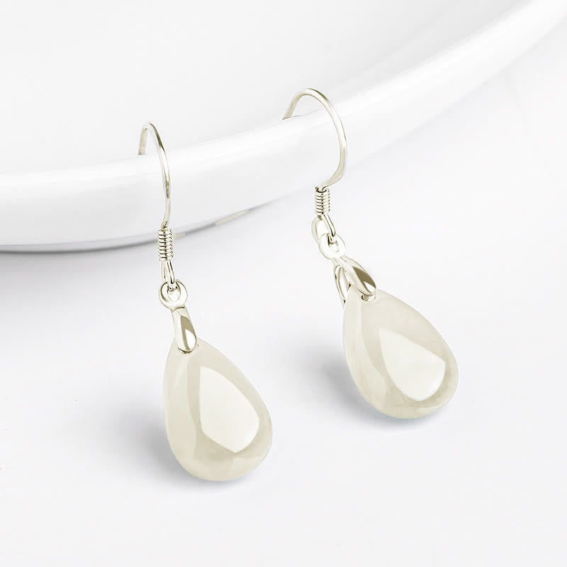 925 Sterling Silver Jade Water Drop Pattern Luck Prosperity Dangle Earrings