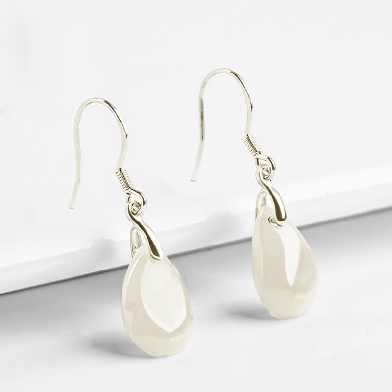925 Sterling Silver Jade Water Drop Pattern Luck Prosperity Dangle Earrings