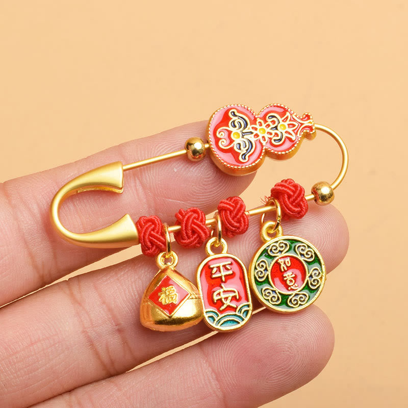 Gourd Dancing Lion Fu Character Safe And Well Blessing Brooch